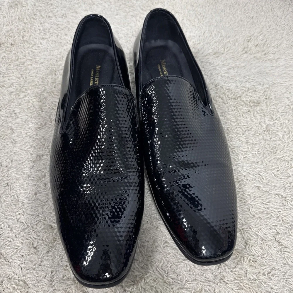 Moretti Gold Label Black Embossed Patent Leather Dress Shoes Mens 15 Formal Wear